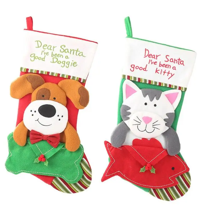 

Christmas Dog Cat Shape Apple Bag Children Candy Stockings Home Pendant