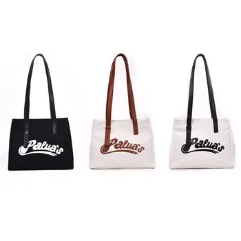 

Women Canvas Shoulder Bags Large Capacity PU Handle Casual Fashion Lady Handbag