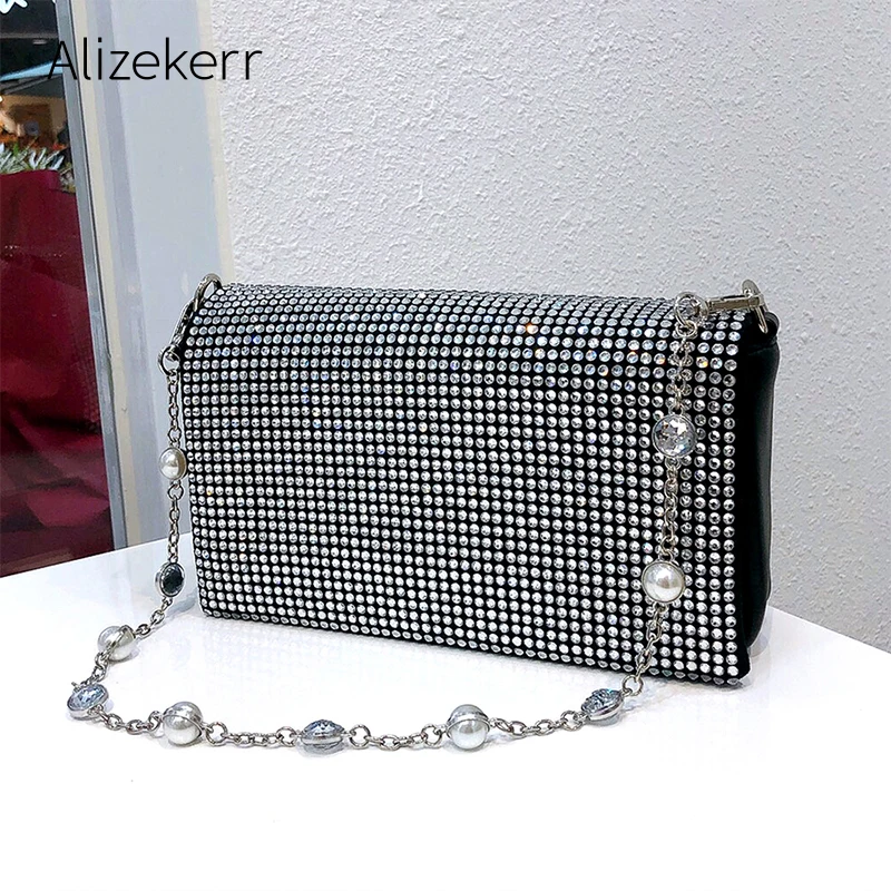 silver bag with chain