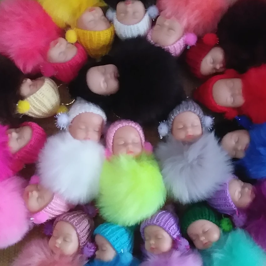 

Colorful Sleeping Baby pompon Key Chain Cartoon Baby Keyring Fake Fur Tassel Handmade Crafts Party Gifts
