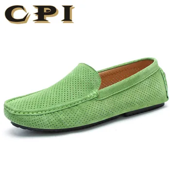 

autumn Men Loafers high quality Casual Shoes Fashion Slip On Driving Shoes Breathable Moccasins Green Suede Loafers Y1-30