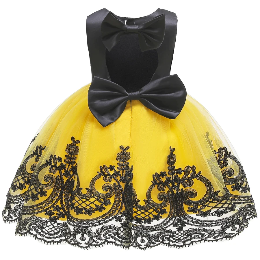 Платье для малышей, кружевное платье с цветами для крещения, Одежда для новорожденных девочек, одежда для первого дня рождения, праздничный костюм принцессы для малышей - Цвет: yellow