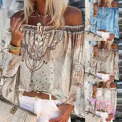 Manga longa feminina fora do ombro floral imprimir oco para fora laço acima blusa camisa superior