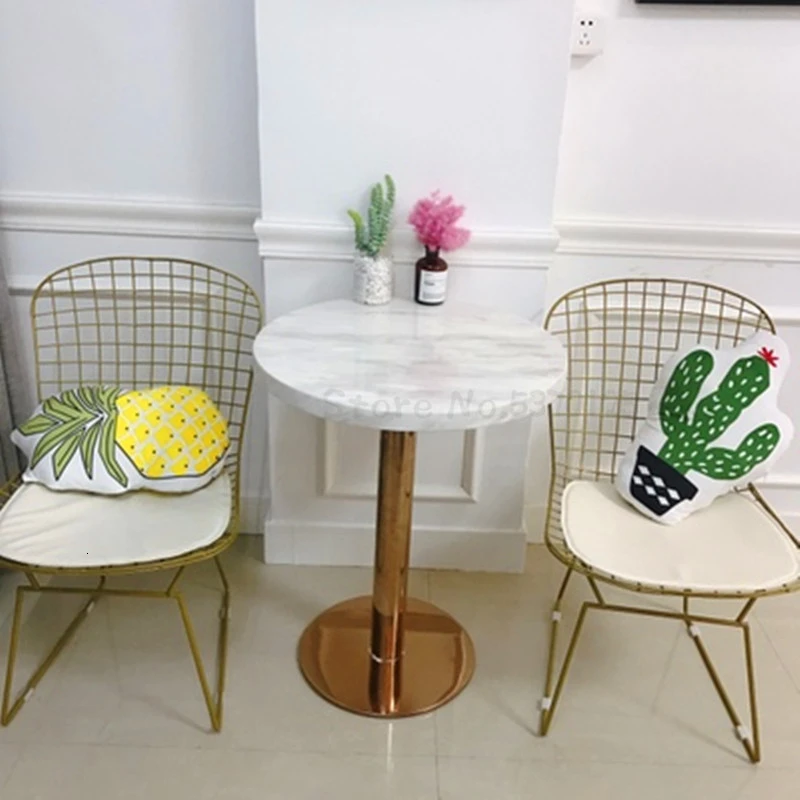 

Marble table milk tea shop table chair combination restaurant coffee shop small round table chair