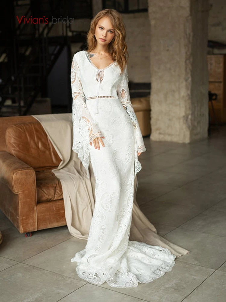 Vivian's Bridal богемное сказочное кружевное свадебное платье 2019 милое открытое с