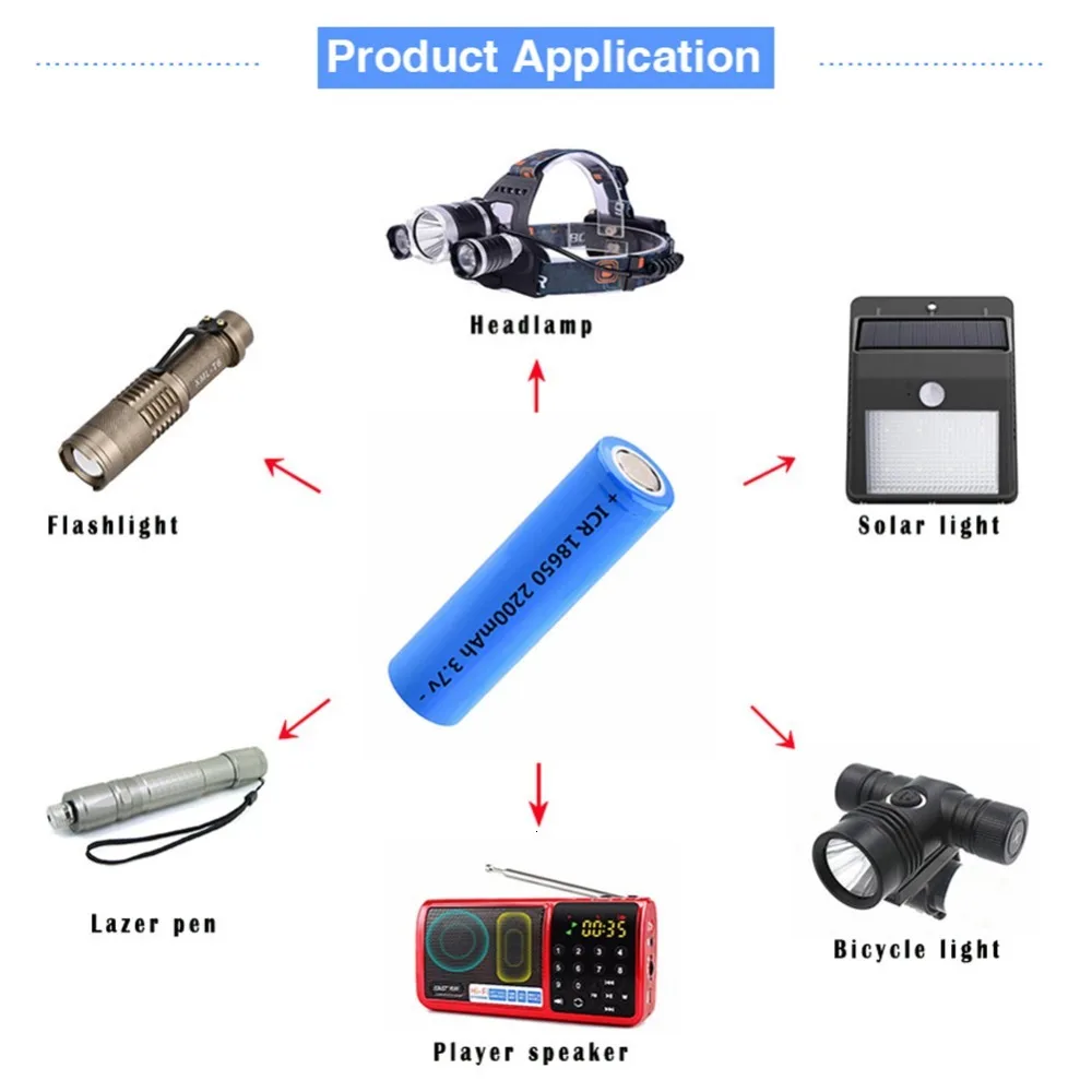 18650 3,7 V 2200mAh аккумуляторная батарея ICR18650 литий-ионная батарея для Светодиодный светильник-вспышка