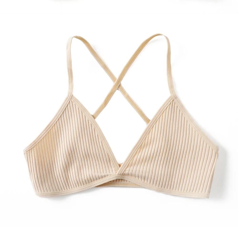 Comfort Cotton Bras For Women Thin French Style Bralette Sexy Deep V Triangle Cup Cross Beauty Back Bra Small size