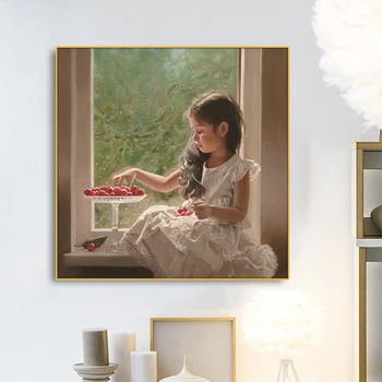 

Cassidy Canvas Art Oil Painting《Little girl eating fruits by the window》Famous Artwork Picture Wall Decor Modern Home Decoration