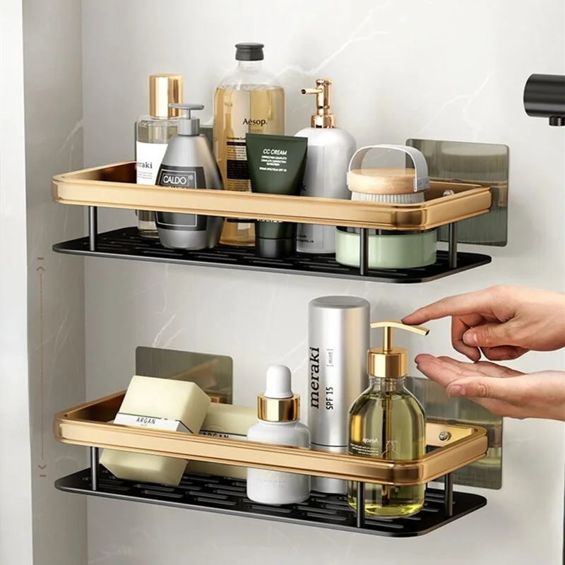 Punch-free Bathroom Shelf Shelves Shampoo Shower Storage Rack Kitchen  Holder Toilet Kitchen Organizer Bathroom Accessories Set - Bathroom Shelves  - AliExpress