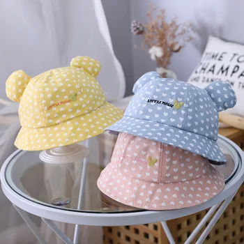 

Baby boy girl hat 2020 spring summer new cartoon peach heart basin caps English baby fisherman hat baby sun bucket hat kids caps