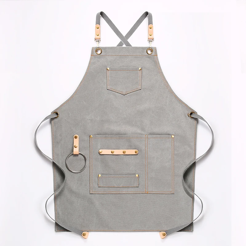DEETRUST BBQ Canvas Apron Bib Chef Kitchen Apron for Women Men Barista Bartender Pockets home barber cook Coffee Restaurant