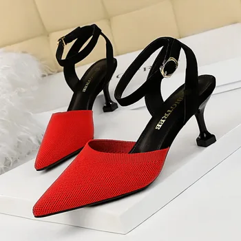 

2020 Spring Women Pumps High Heels Woman Pointed Wedding Shoes Sexy Classic T- Strap Pumps thin heels Office Female Sandals