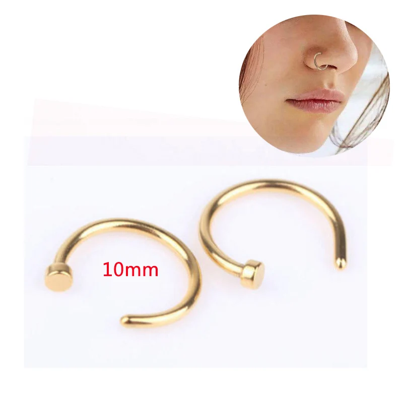 New Fake Body Jewelry Piercing Stud Thin Simple Small Hoop Titanium Steel Sexy Surgical Steel Open Nose Ring On 6/10mm - Окраска металла: Gold10mm