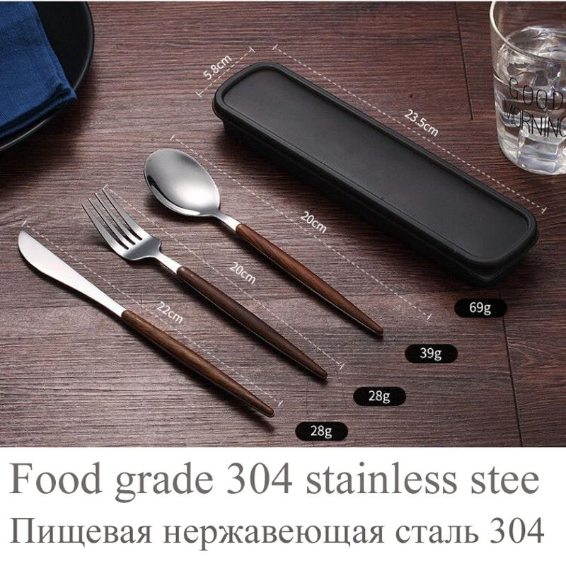 3 шт набор посуды для путешествий походный набор столовых приборов Еда класс 304 Нержавеющая сталь посуда с Ложка Вилка Ножи и Портативный чехол
