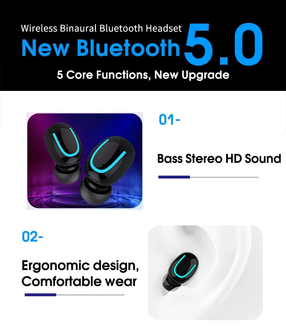 Q32 Bluetooth Earphones TWS Mini Wireless Headset Cell Phone Earbud With Power Bank Stereo Sports Gaming Mic