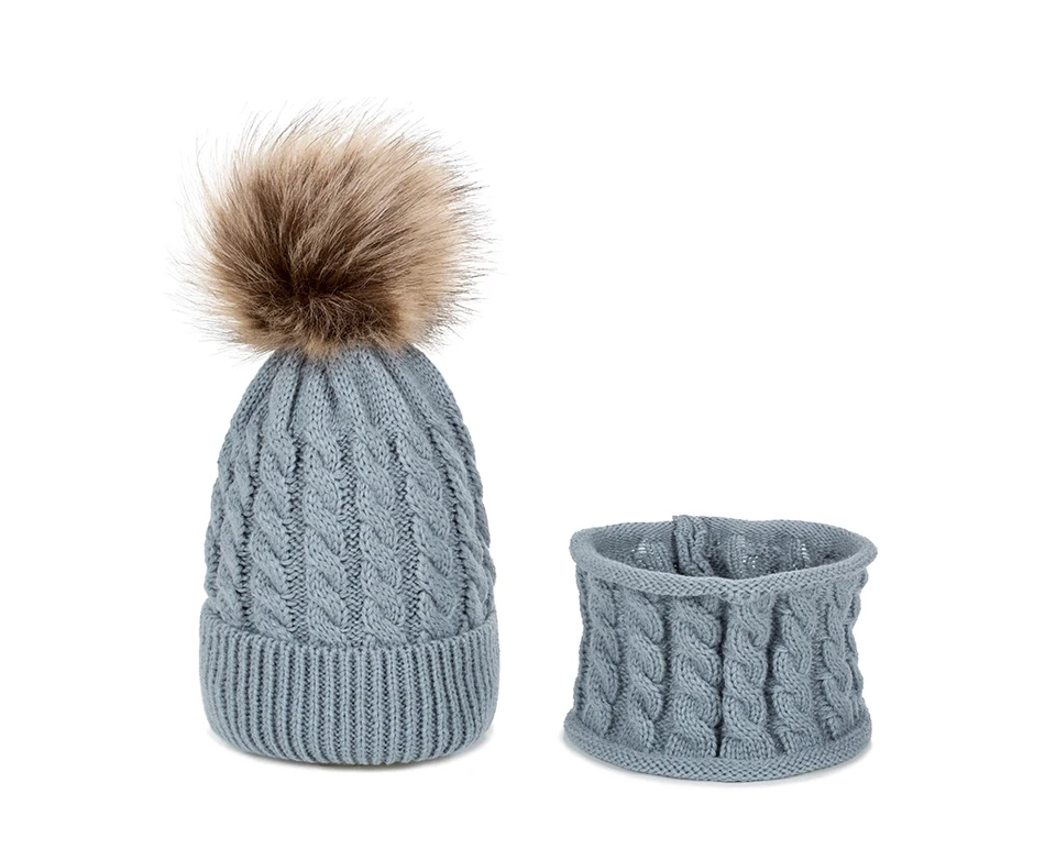 REAKIDS/2 шт./компл., подходящая теплая шапка с помпоном, универсальная зимняя шапка для мальчиков и девочек, детская шапка для новорожденных+ шарф, костюм для вязания
