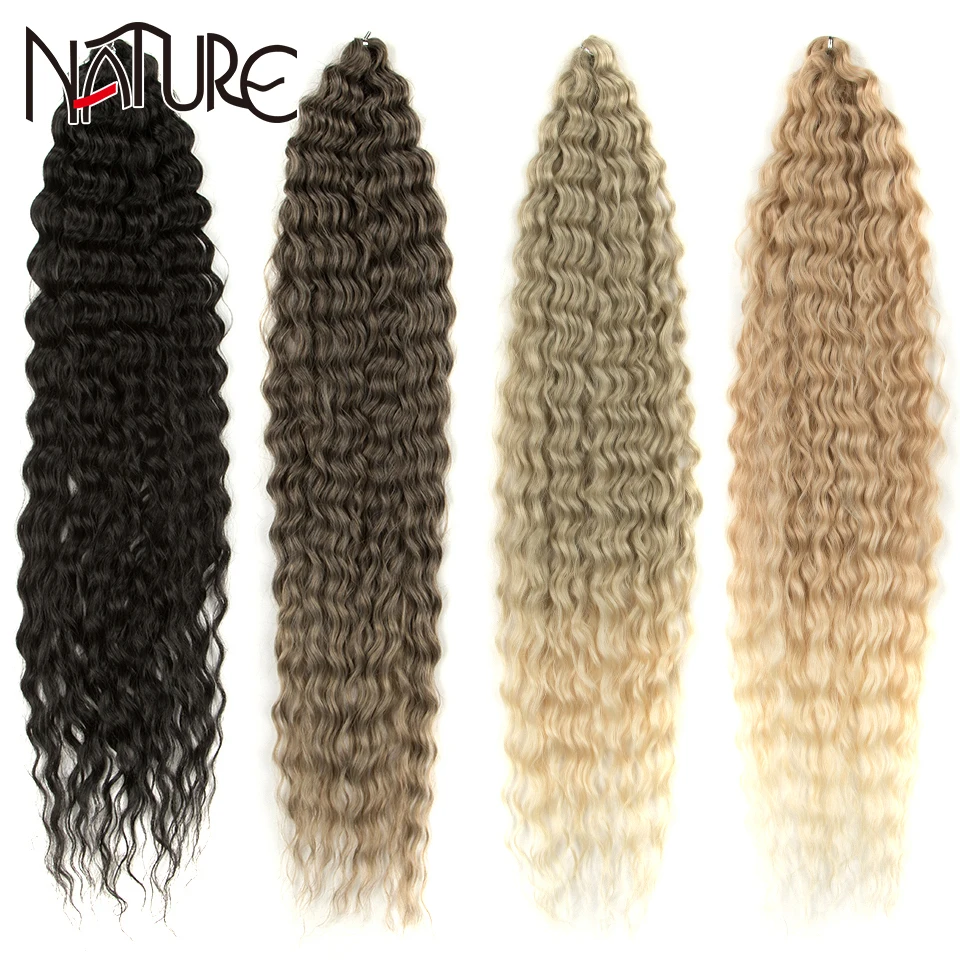 Nature Hair Water Wave Crochet 30 Inch Deep Twist Synthetic Goddess Braids Wavy Ombre Blonde Extensions |