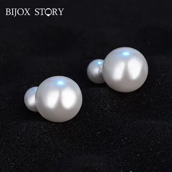 

BIJOX STORY 925 sterling silver earrings with double freshwater pearl korean style stud earring for female wedding party banquet