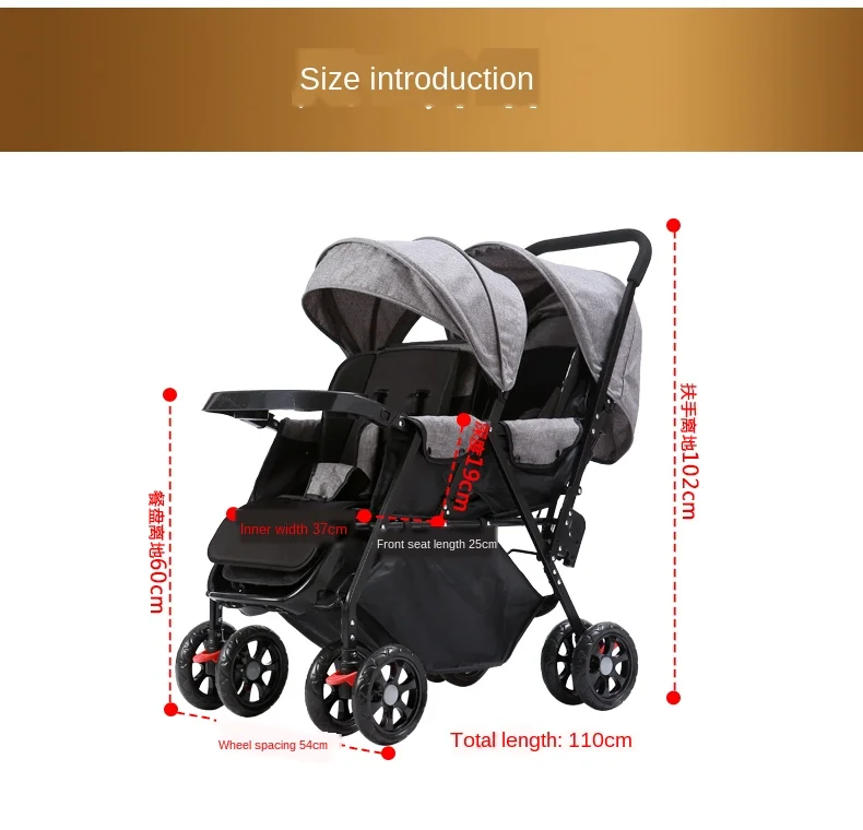 Double baby Stroller for Twins Omni-directional Wheels Half Lying Twin Baby Stroller Baby Double Jogging Stroller 360 Degree