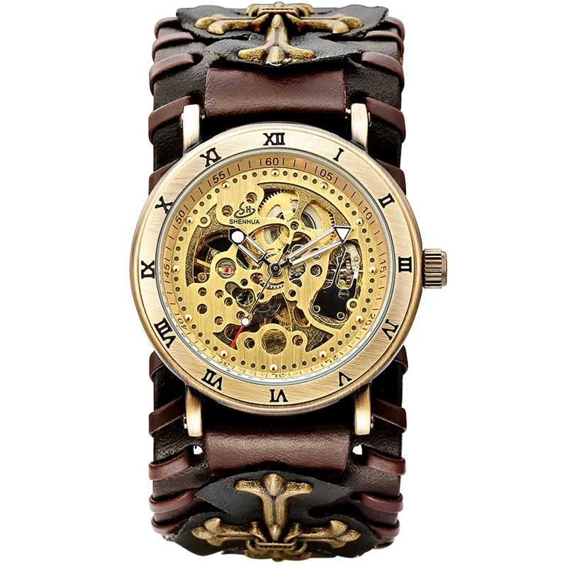 Antique Bullet Skeleton Men Automatic Mechanical Watch Gothic Clock  Steampunk Self Winding Watches Brown Vintage Reloj Hombre - Mechanical  Wristwatches - AliExpress