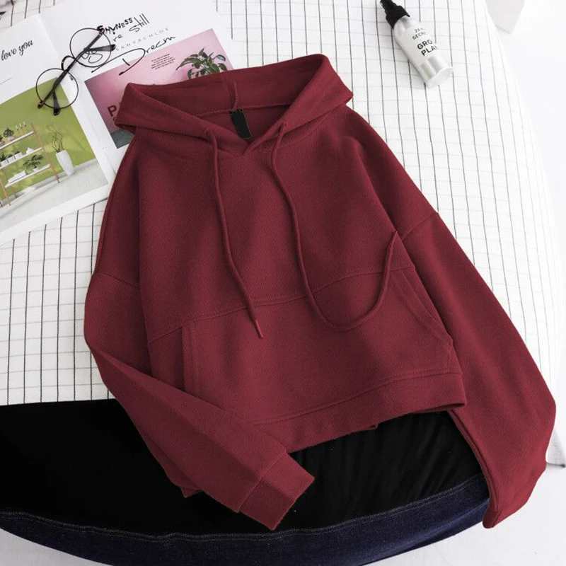 Red Thicken Женские базовые утепленные толстовки Топы с капюшоном, толстовки, спортивный костюм с длинным рукавом, спортивные пуловеры Свободные одноцветные модные повседневные - Цвет: Red Thicken