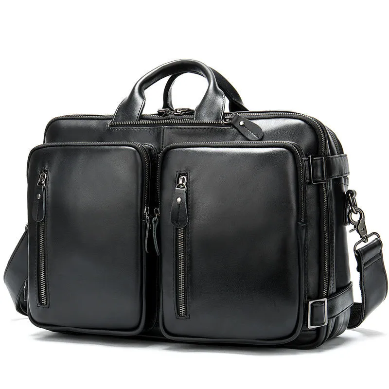 PNDME винтажный высококачественный деловой мужской портфель из натуральной кожи, многофункциональный дизайн, большие дорожные сумки через плечо - Цвет: Black