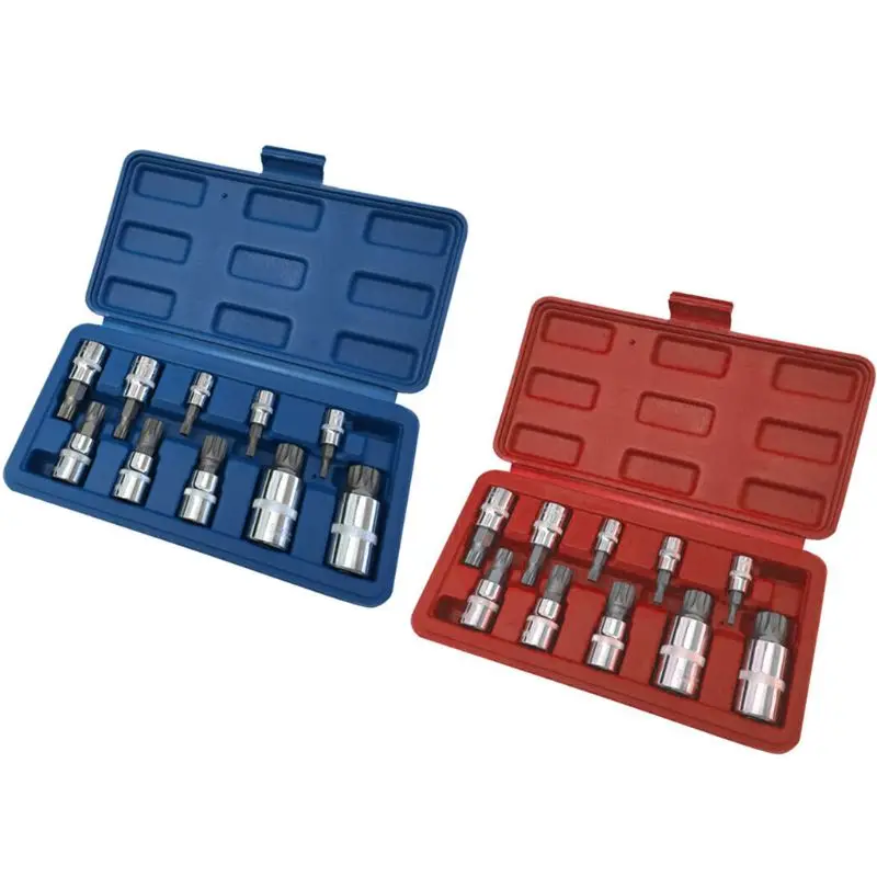 New 10 Pcs XZN 12 Point Triple Square Spline Bit Socket Set Tamper Proof with Case Automotive Tool Kit afbeelding