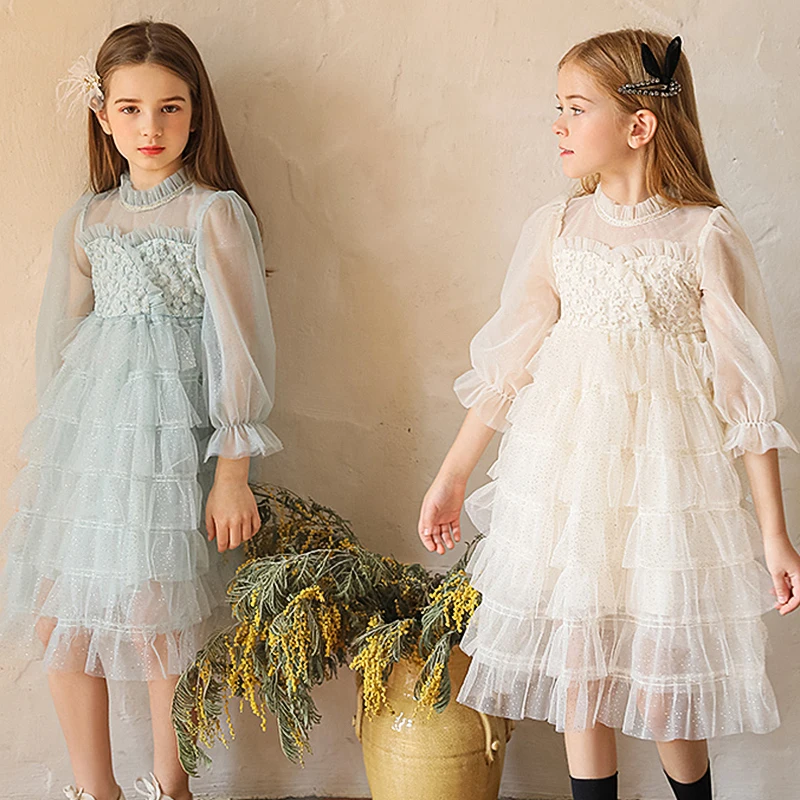 new model children's dress Autumn Full Sleeve Dresses for Girls Flower Wedding Party Tulle Dress Girl Birthday Elegant Gown Spring Tutu Children's Dresses fancy baby dresses