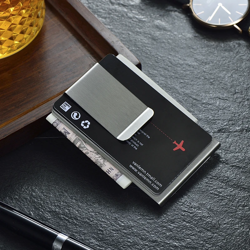 Stainless Steel Money Clip Wallet For Men Women ID Credit Card Holder Double Sided Holder Customizable metal money clip,credit card holder,id card holder