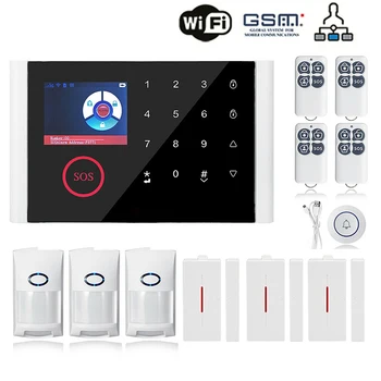 

APP Wireless Home Security WIFI GSM GPRS Alarm System 3-Door Sensor 4-Control Doorbell+phone+anti-theft Alarm Wireless Doorbell
