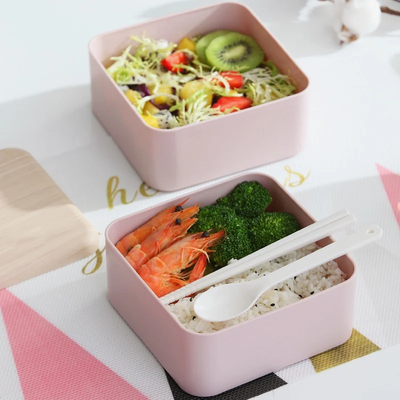 

Double Layer Lunch Box Square Plastic Bento Box Portable Leakproof Lunch Container