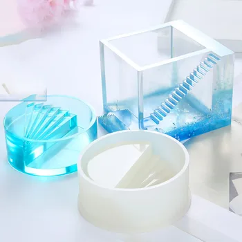 

Creative DIY Square Staircase Potted Silicone Molds Storage Box For Cut Mold DIY Crystal Epoxy UV Gift Box Jewelry Tools Moulds