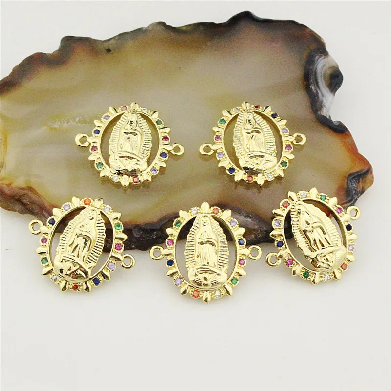 17*14mm 20pcs/lot Religion cz oval charm connector multicolor cubic zirconia micro pave jewelry component | Украшения и
