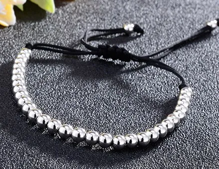G2 Bracciale In Rame Con Perline A Sfera In Oro Argento Bracciale Macrame Regolato Braccialetti In Corda Intrecciata Regalo Donna Uomo