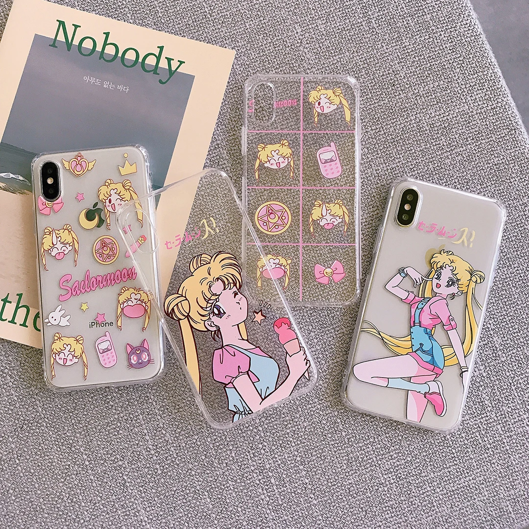 Anti-fall TPU Sailor Moon Phone Case for iPhone 11 Pro Max X XR XS Cartoon Soft Transparent Clear Cover 6 6s 8 7 Plus Funda |