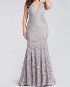 

Elegant plus size V-neck long embroidered lace 2020 silver white wedding dress party formal bridal gown mermaid dress