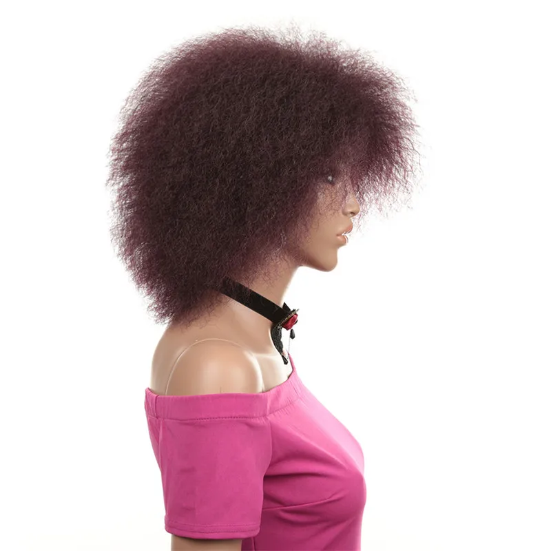 

Women Afro Wig African Brown Color Dark Red Black Yaki Synthetic Straight Short Cosplay Wig Hair Doris Beauty
