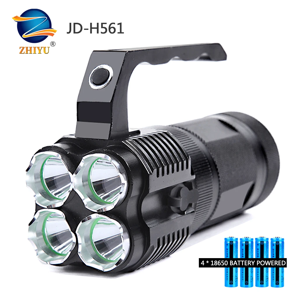 Powerful LED Portable Spotlights Flashlight Searchlight with 4*L2 Lamp Bead Powered By 4 18650 Batteries for Camping Expeditions