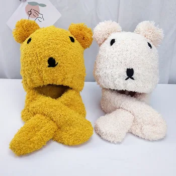 

Cute Bear Baby Knitted Hats Scarf Set Baby Warm Thick Hat Scarf Autumn and Winter New Style