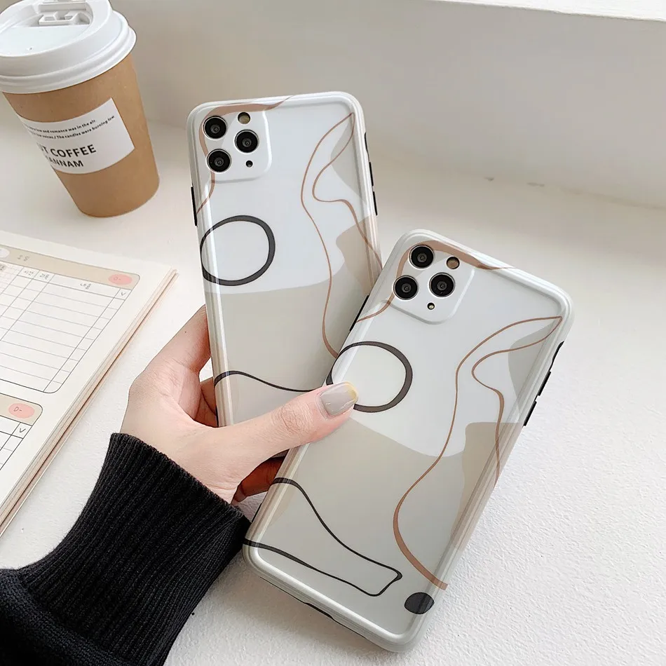 

For iPhone 11 Pro XS Max XR Case Fashion ins Abstract Line Pattern Case For iPhone 8 7 Plus Soft IMD TPU Shockproof Cover