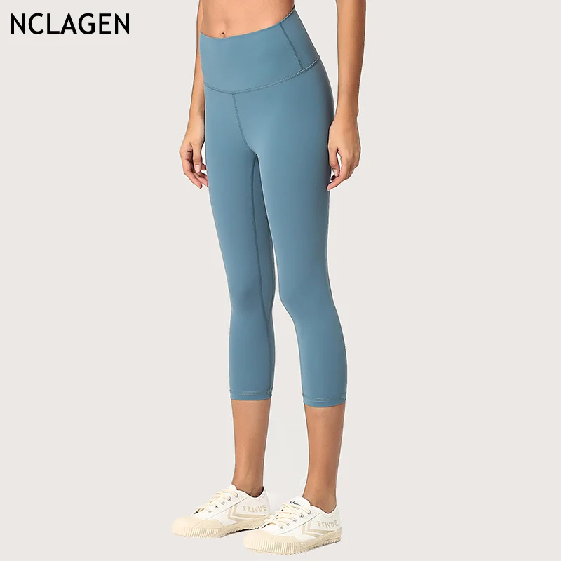 

NCLAGEN Double-sided Yoga Pants Women Elastic High Waist Seven-point Fitness Tight Gym Sport Running Butt Lifting Leggings