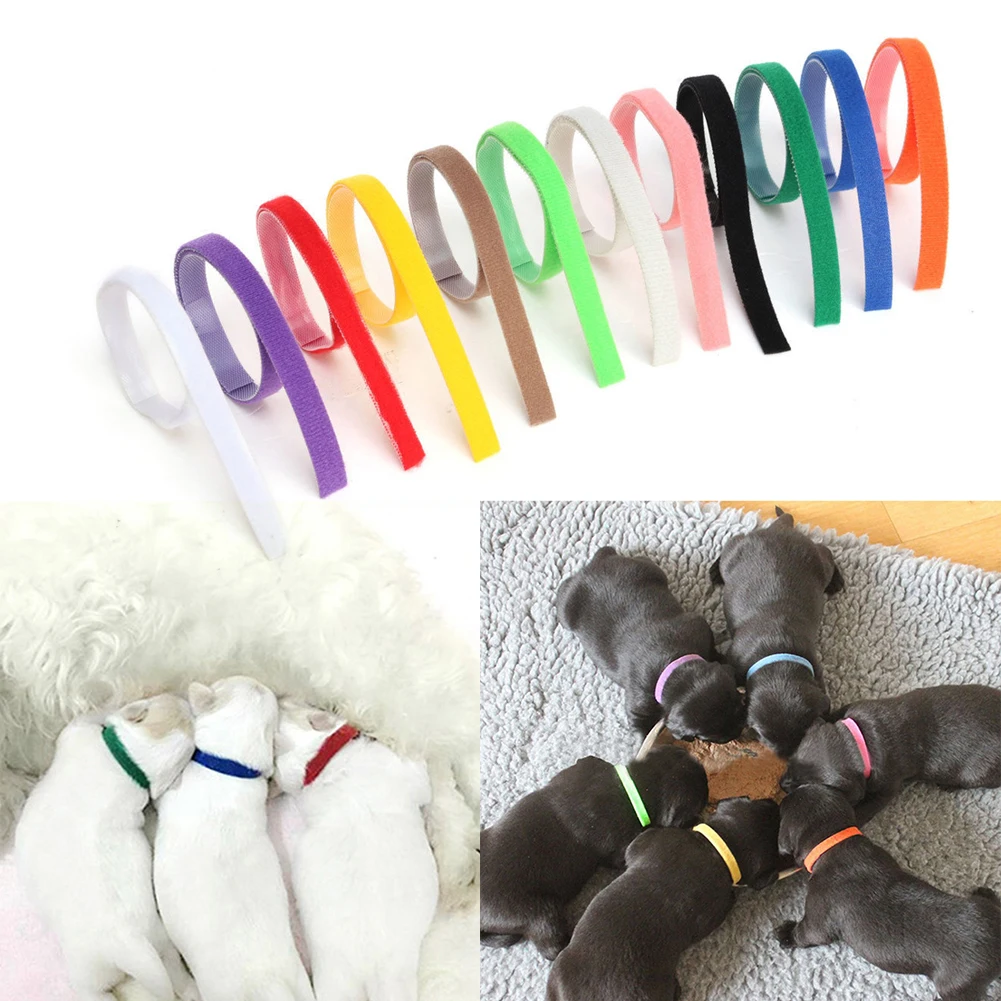 CoolMartus 12 Pcs Puppy ID Collars Adjustable Dog Whelping Kitten Neck identification Bands Tag 