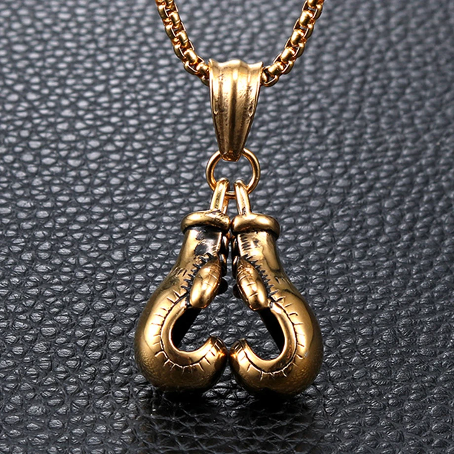 

Hip Hop Boxing Gloves Pendant Necklace For Men Jewelry Black/Gold/Silver Color Stainless Steel Sporty Necklaces Male Jewelry