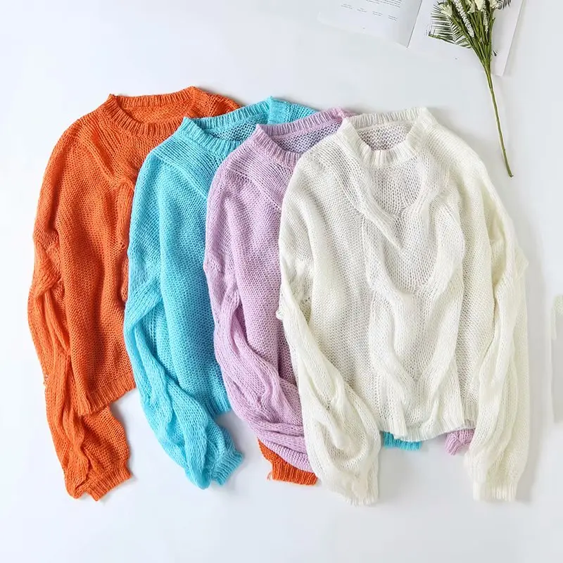 

2019 Autumn Women Long Sleeve O Neck Solid Color Loose Pullover Sweater Tops