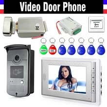 Système d'interphone vidéo avec écran de 7 pouces, sonnette, serrure électrique, caméra en aluminium, alimentation électrique, sortie de porte, porte clés d'identification