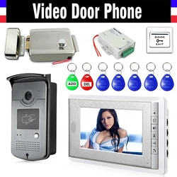 Système d'interphone vidéo avec écran de 7 pouces, sonnette, serrure électrique, caméra en aluminium, alimentation électrique, sortie de porte, porte clés d'identification 