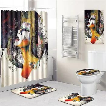 

Bathroom Mat Bathroom Curtain PVC Non-Slip Suction Cup Floor Mat Five-Piece Bath Mat Toilet Cover Foot Mat Bathtub Mat Spot