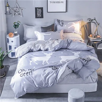 Nordic Boys Black N White Fashion Cartoon Deer Bedding Set Queen Double Single Size Bed Linen Set 