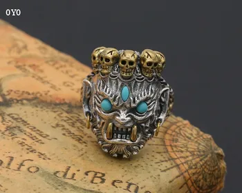 

S925 sterling silver retro ethnic style handmade personality trend domineering big black sky wave men's sterling silver open rin