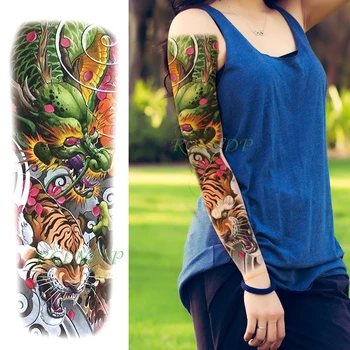 

Waterproof Temporary Tattoo sticker roaing dragon tiger flower plant full arm fake tatto flash sleeve tatoo for men women